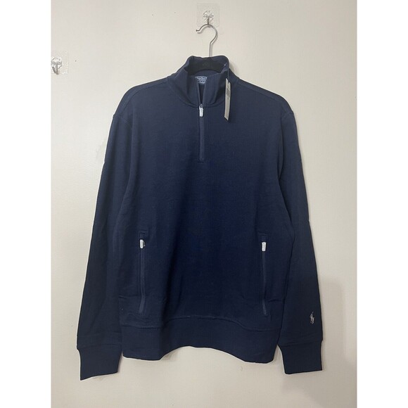 Polo Ralph Lauren Mens size M 100% wool Blue 1/4 Zip Sweater $298 NWT